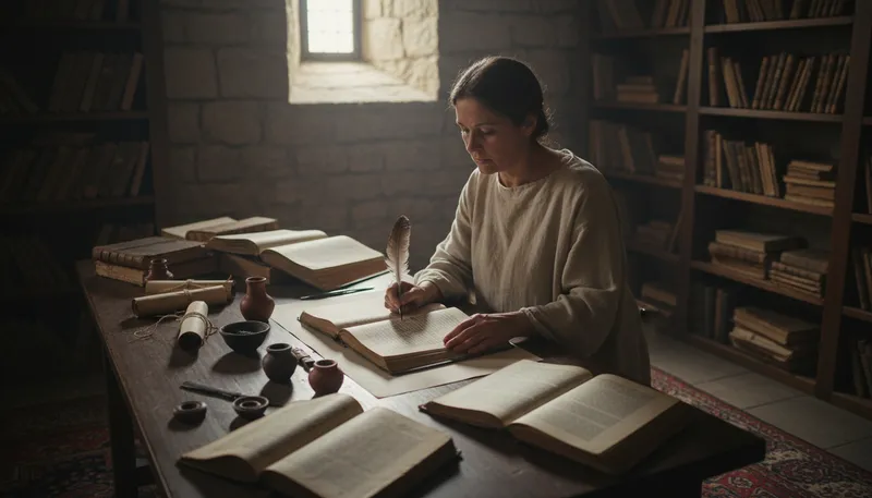 Illustration of scribe: A person who writes or copies documents.