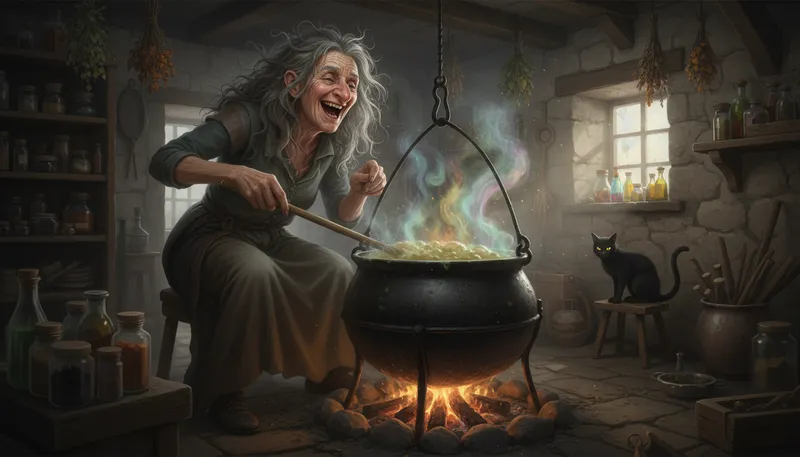 Illustration of hag: An old, witch-like woman.
