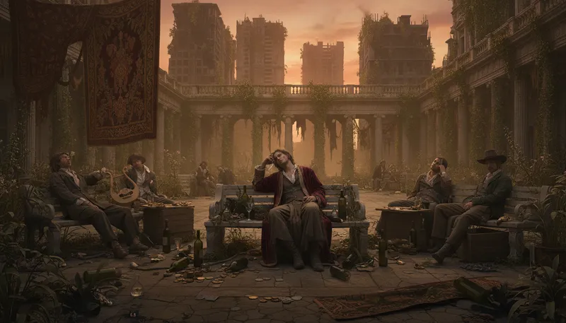 Illustration of decadence: A decline in morals or culture.
