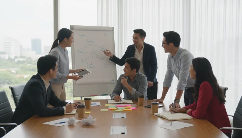Illustration of conferencing: Holding meetings or discussions via technology.