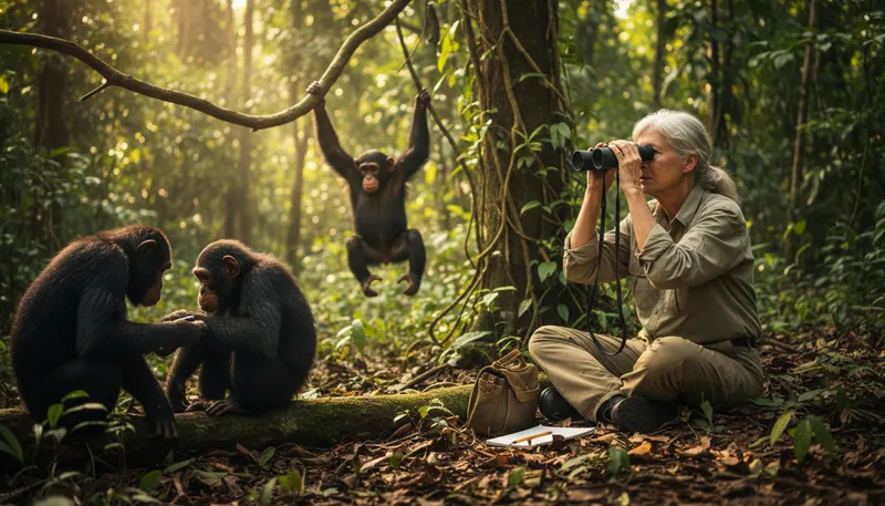 Illustration of goodall: Notable for primate research and conservation.