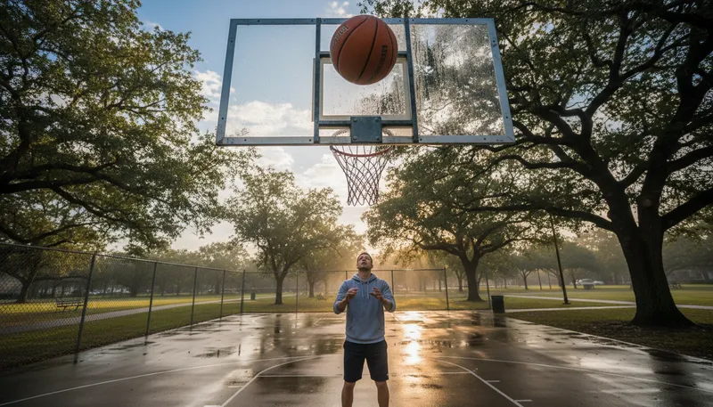 Illustration of backboard: A flat surface behind a basketball hoop.
