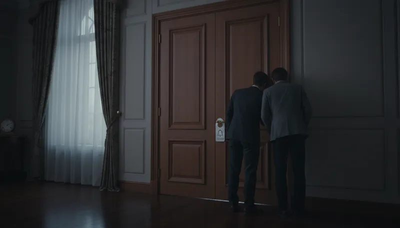 Illustration of behind closed doors: in private, away from public view