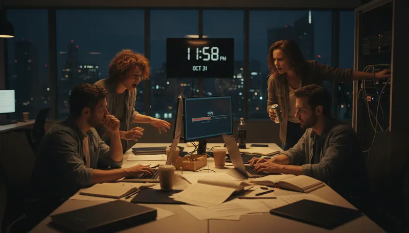 Illustration of down to the wire: to the last moment or deadline.