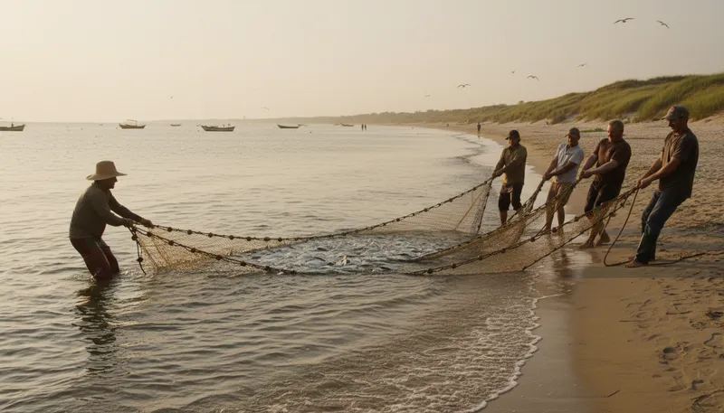 Illustration of seine: A type of fishing net.