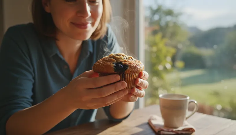 Illustration of muffin: a small, sweet baked good, often with fruit.