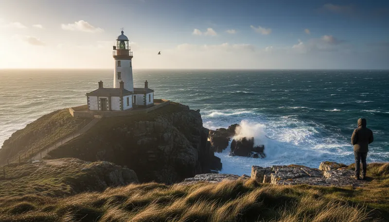 Illustration of headland: A piece of land jutting into the sea.