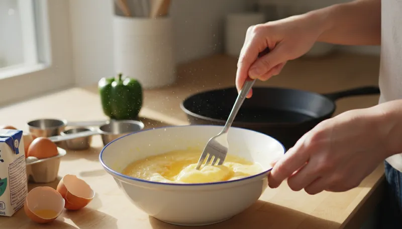 Illustration of whisk: To beat or stir a mixture quickly.