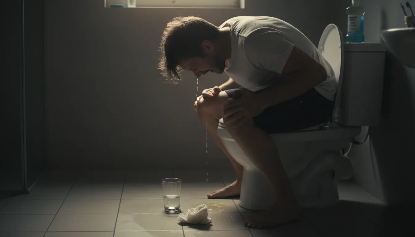 Ilustrasi worship the porcelain goddess: to vomit into a toilet