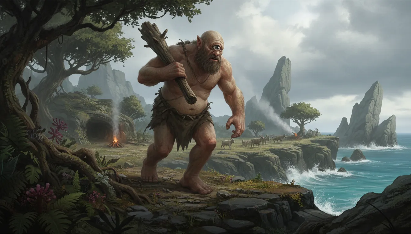 Cyclops 的插图：A one-eyed giant from mythology.