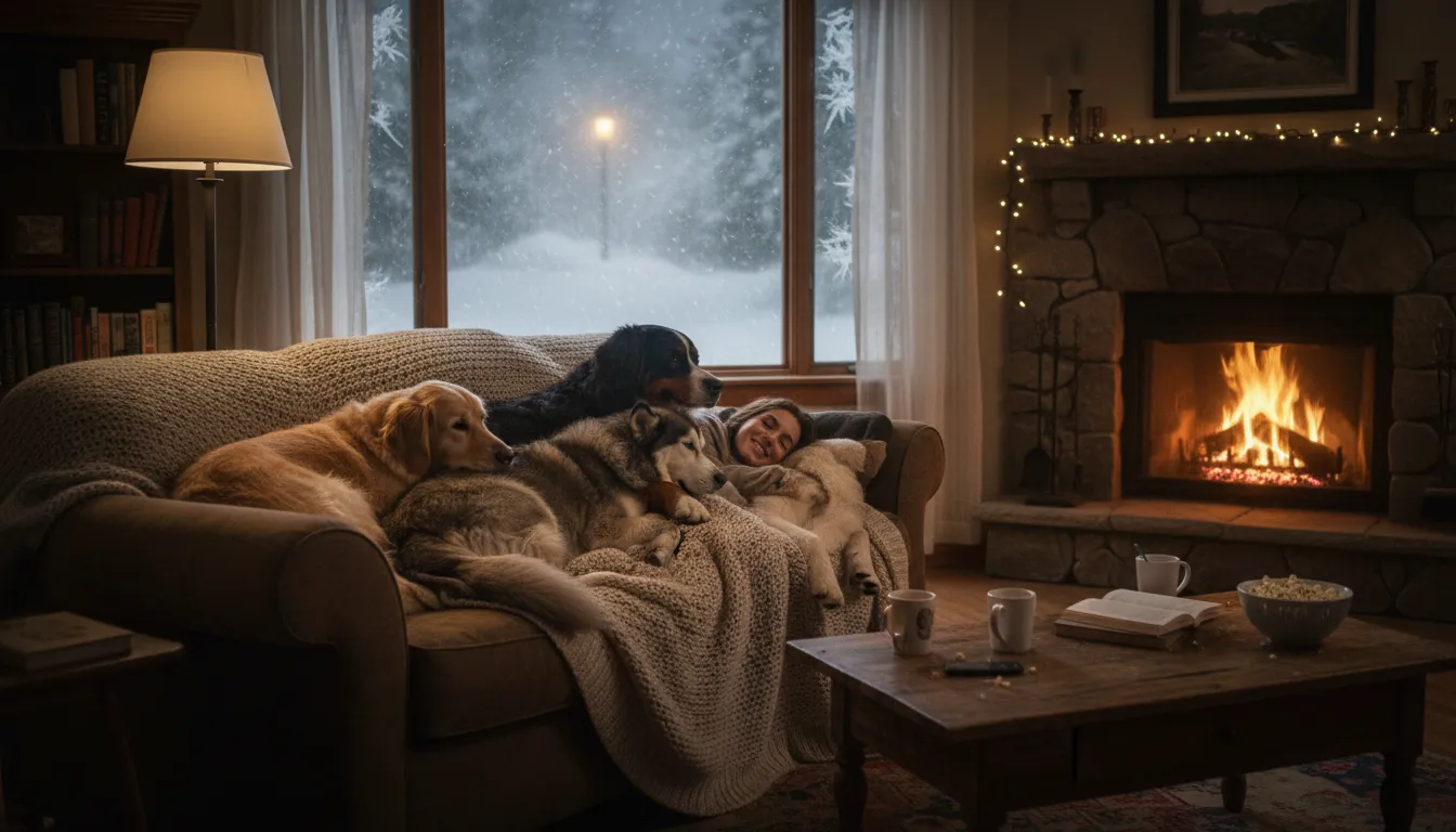 Ilustração de three-dog night: An extremely cold evening requiring extra warmth.
