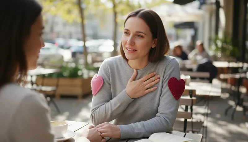 Illustration of hearts on sleeves: To openly show emotions.