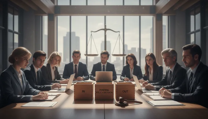 Illustration of the jury is still out: a decision is not yet made