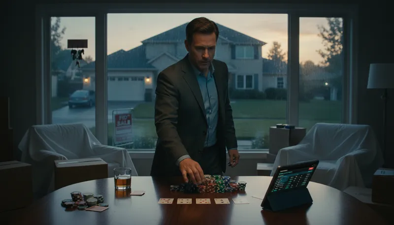 Illustration of bet the house: risk everything on one chance.