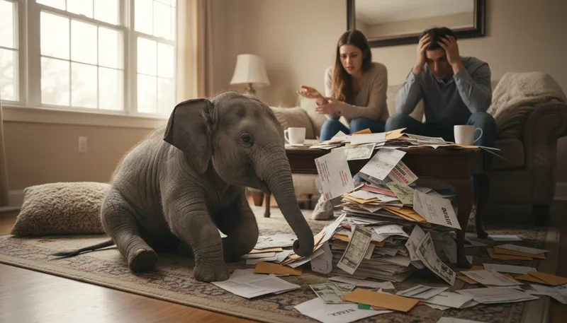 Illustration of baby elephant in the room: an obvious issue that no one discusses.