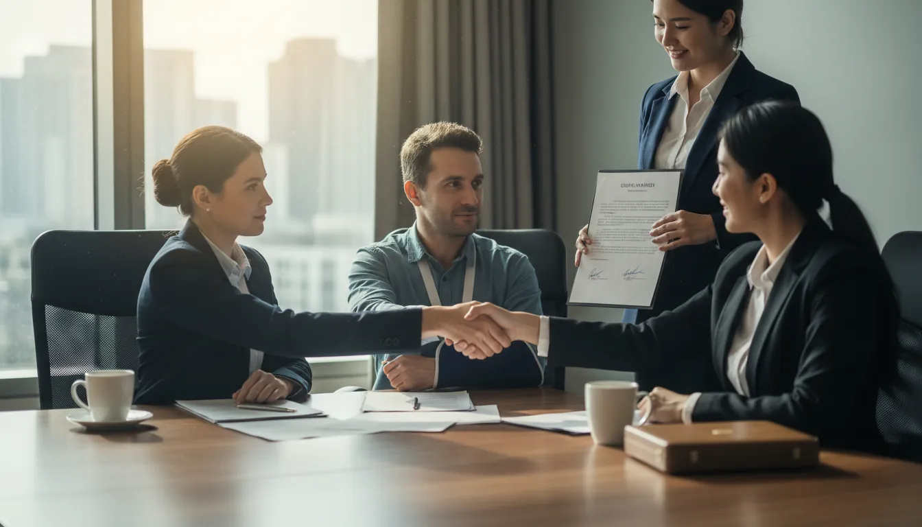 settle with 的插圖：To reach an agreement with someone.