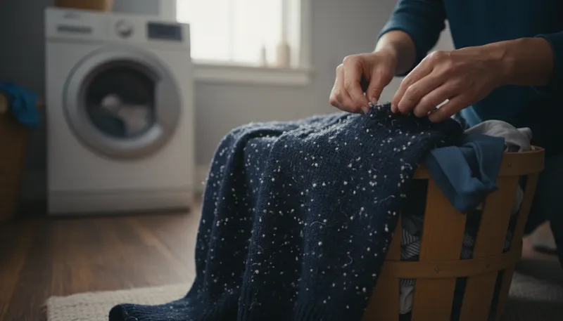 Illustration of lint: small fibers or fluff from fabric.
