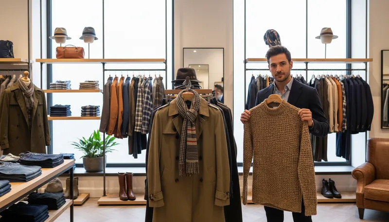 Illustration of menswear: Clothing designed for men.