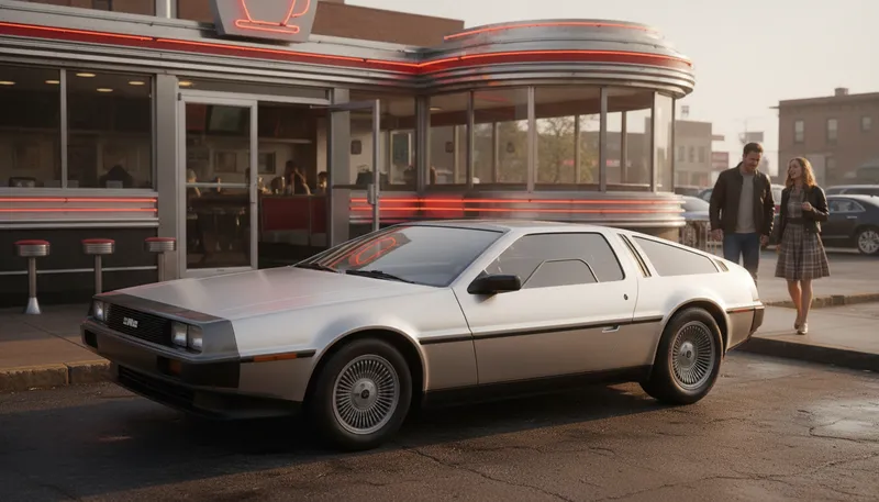 Illustration of delorean: A classic car model known for its design.