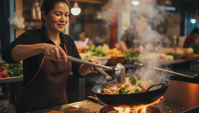 Illustration of wok: A round-bottomed pan for cooking.