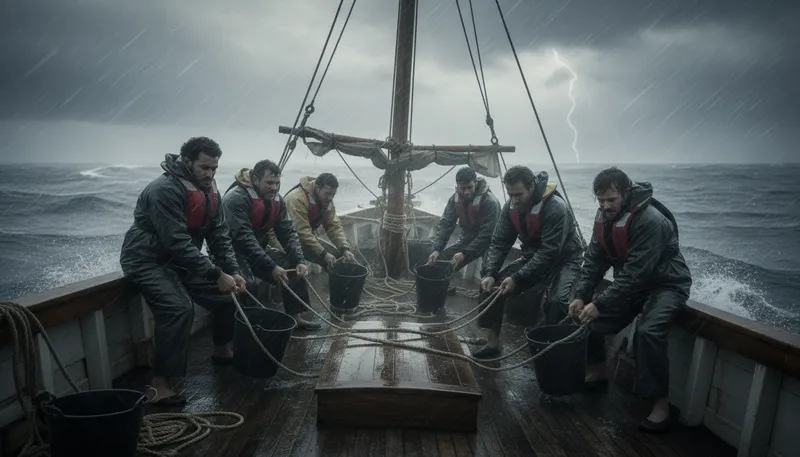 Illustration of in the same boat: facing the same situation or problem together.