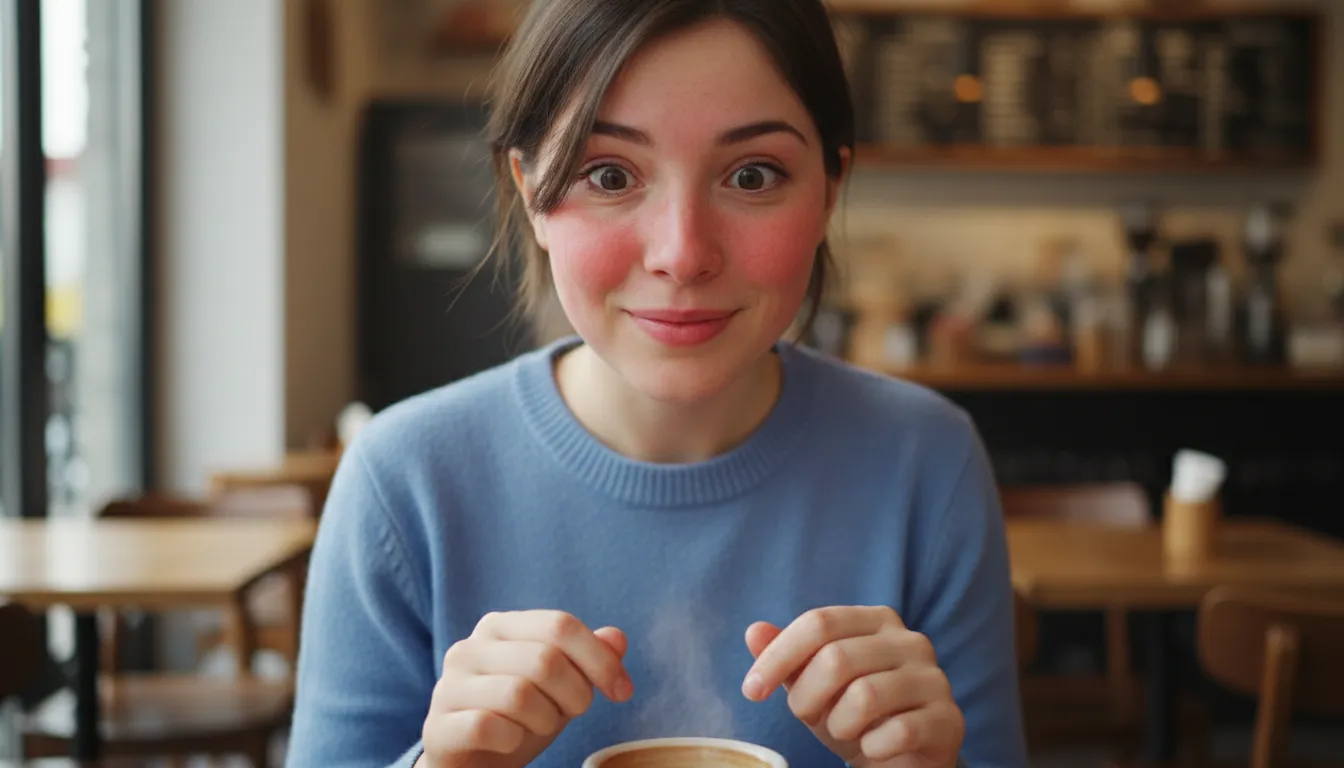 blush 的插图：reddish color on the cheeks