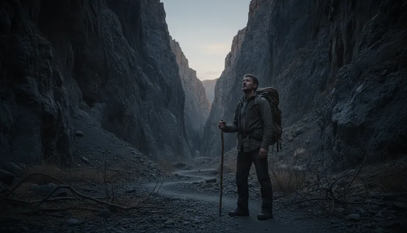 Illustration of valley of the shadow of death: A place of great danger or fear.