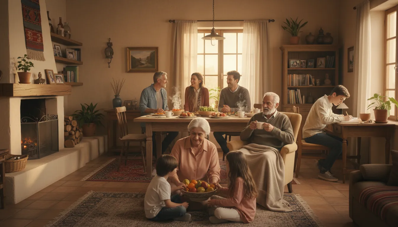 Illustration of extended family: A family that includes grandparents, aunts, uncles, and cousins, not just parents and children.