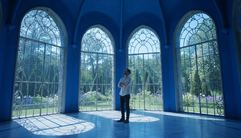 Illustration of blue chamber: A room painted blue, often used decoratively.