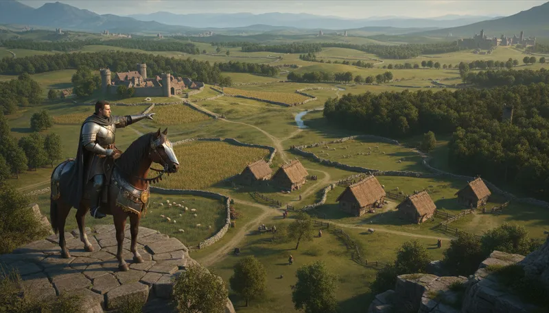 Illustration of feudal: Relating to a medieval system of land ownership.