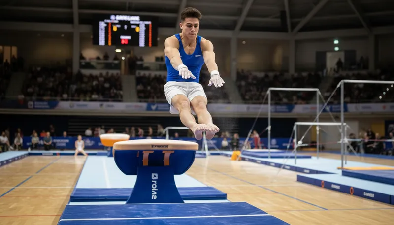 Illustration of vault: a gymnastic jump over a structure
