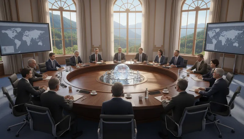 Illustration of summit: meeting of leaders to discuss important issues
