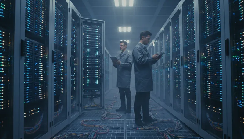 Illustration of datacenter: A facility for computer data storage.
