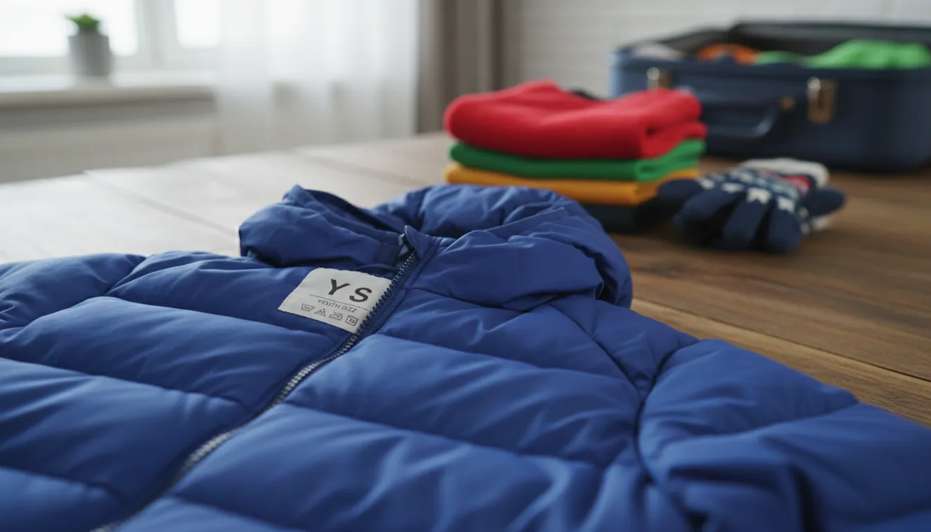 “YS” kelimesinin çizimi: an abbreviation for youth size used on clothing tags