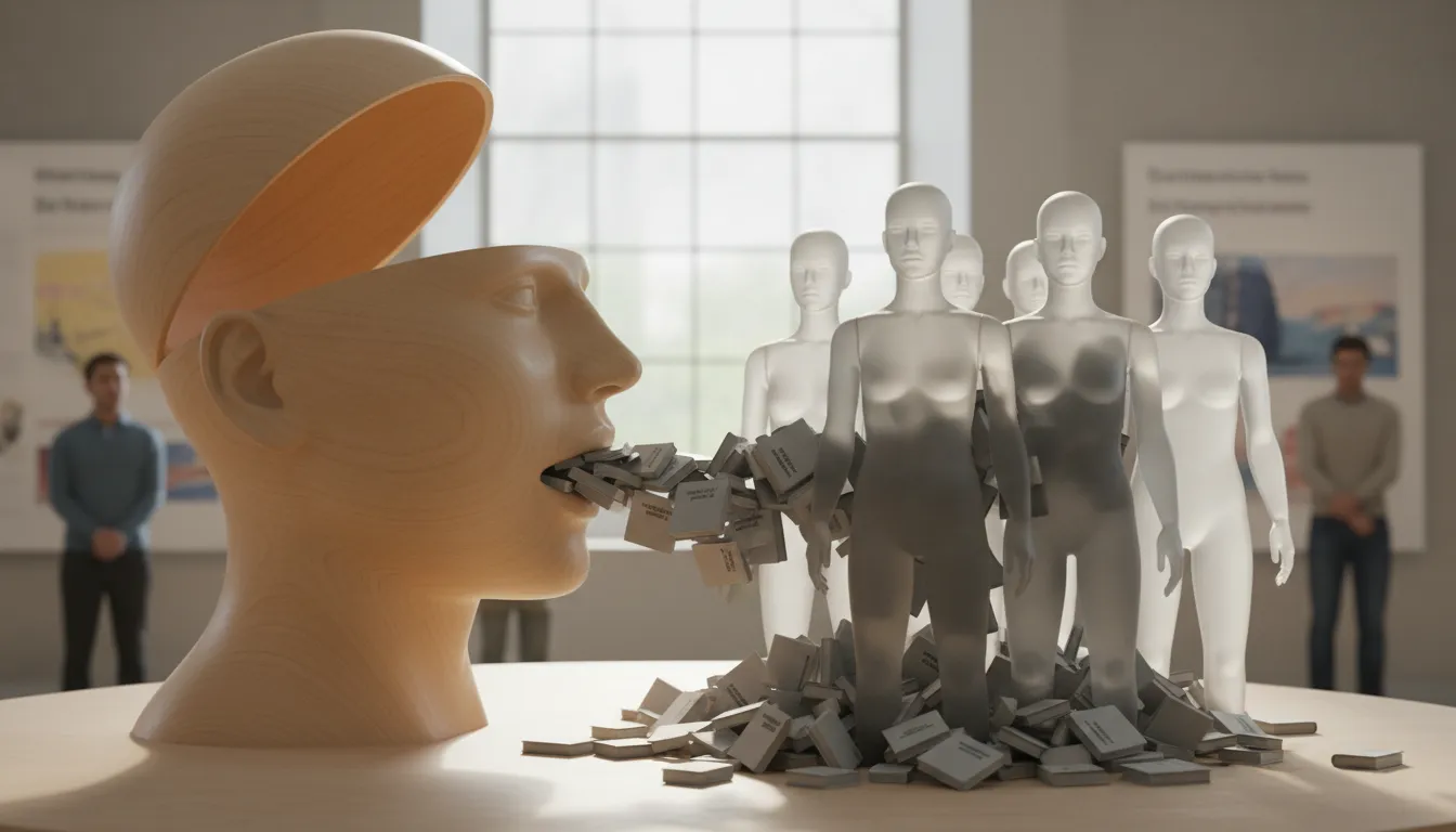 shove something down someone's throat 일러스트: To force ideas upon someone.