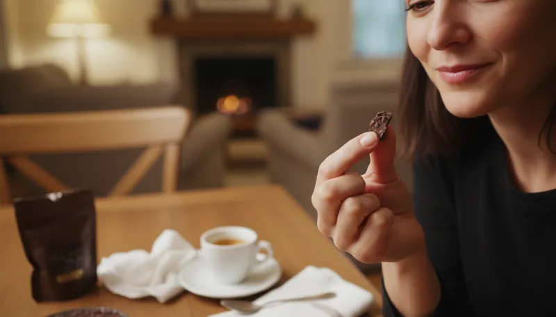 Illustration of nib: A small piece of chocolate.
