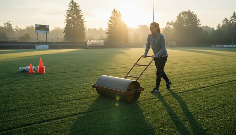 Illustration of roll the pitch: To prepare or set up for an event.