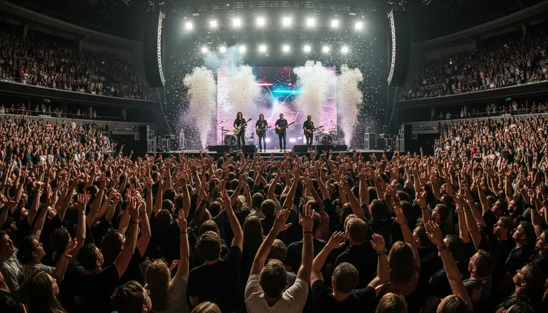 Illustration of crowd: A large group of people together in one place.