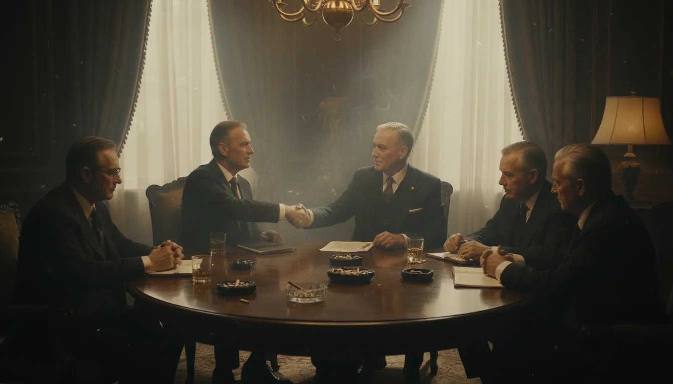 smoke-filled room का चित्र: a place where powerful people make secret decisions