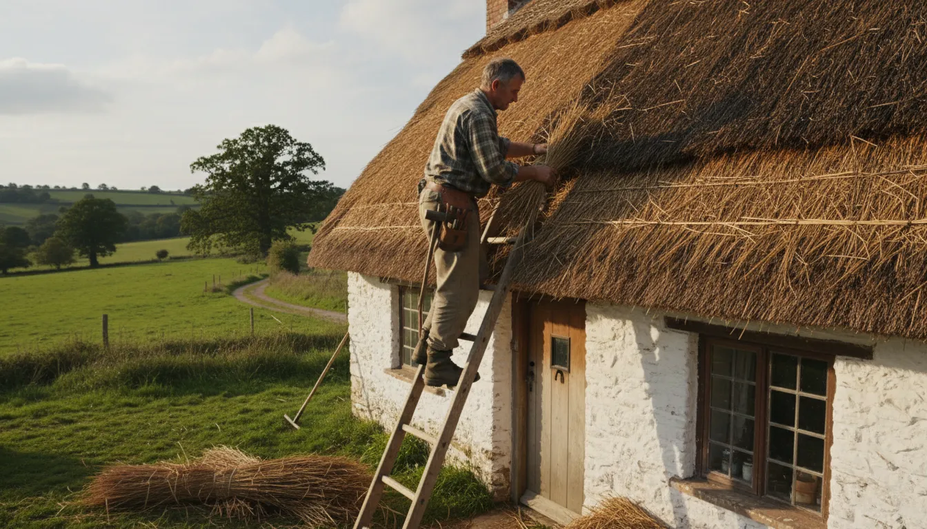 “thatch” kelimesinin çizimi: A roof covering of dried plant material.