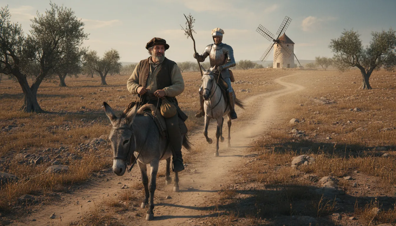 Ilustração de Sancho: the loyal squire in the novel Don Quixote