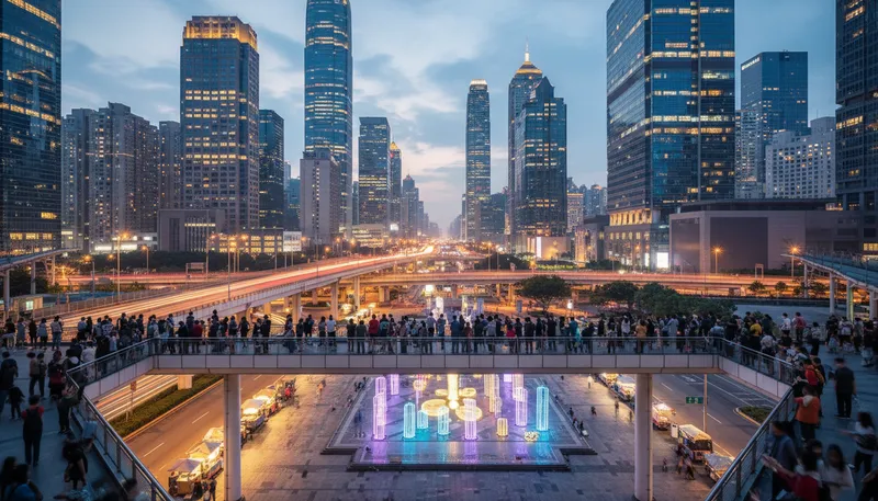 Illustration of metropolis: A large, busy city.