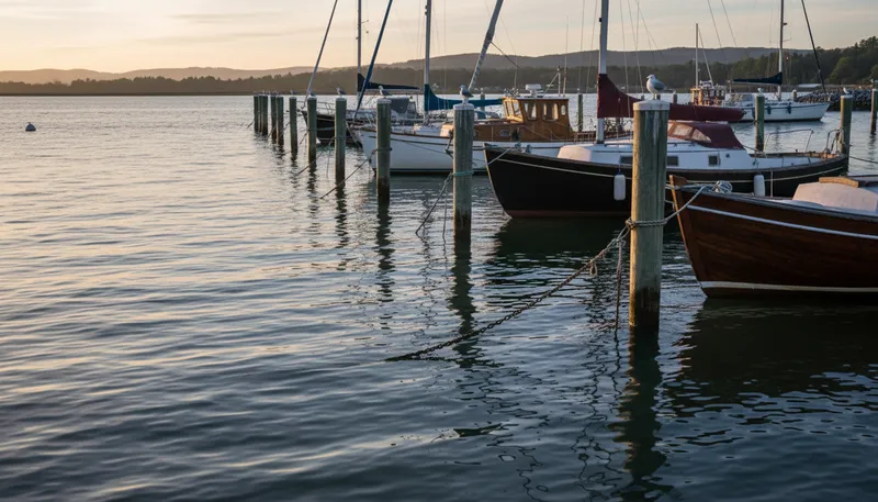 Illustration of moorings: Places where boats are tied to stay stable.