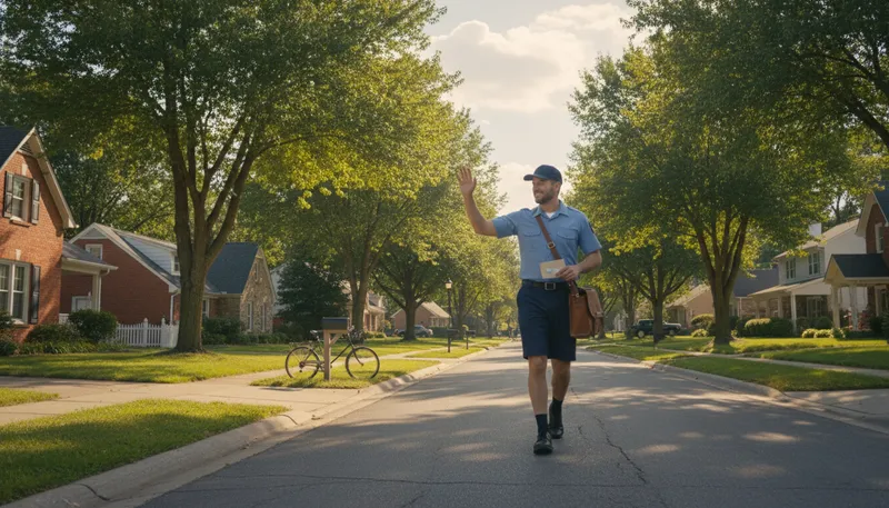 Illustration of mailman: A person who delivers mail.
