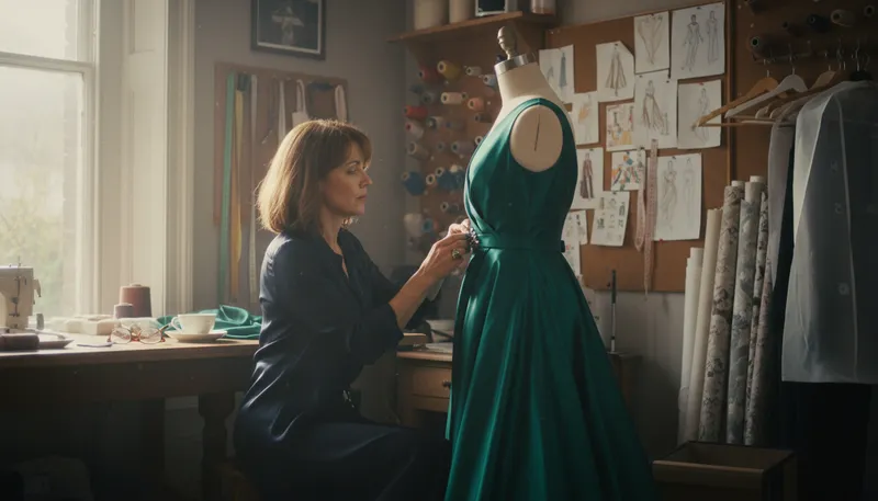 Illustration of seamstress: A person who sews clothing professionally.