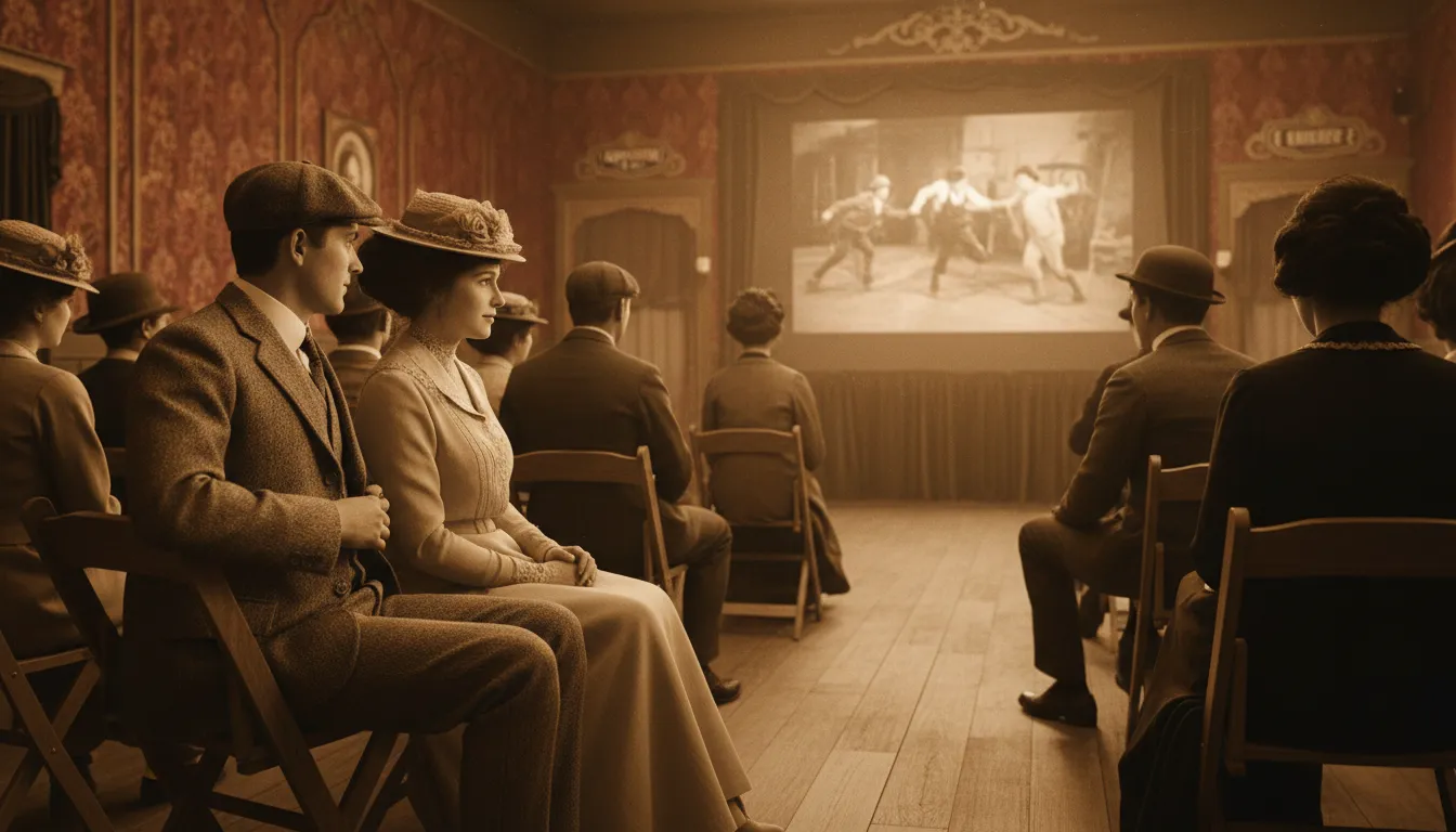 Ilustrasi nickelodeon: an early movie theater that cost five cents