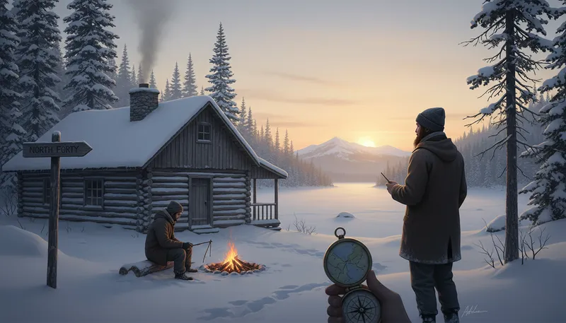 Illustration of north forty: a remote or distant area, often rural.