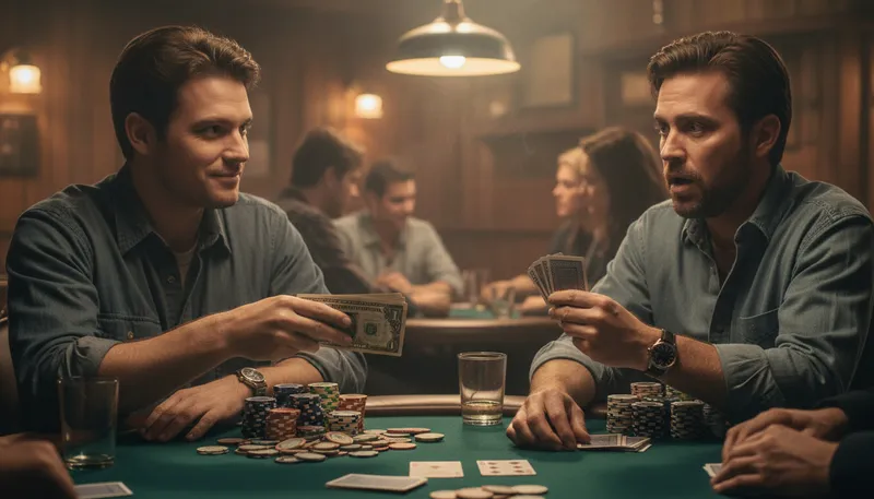 Illustration of i'll see you and raise you: to increase a bet in response to another's.