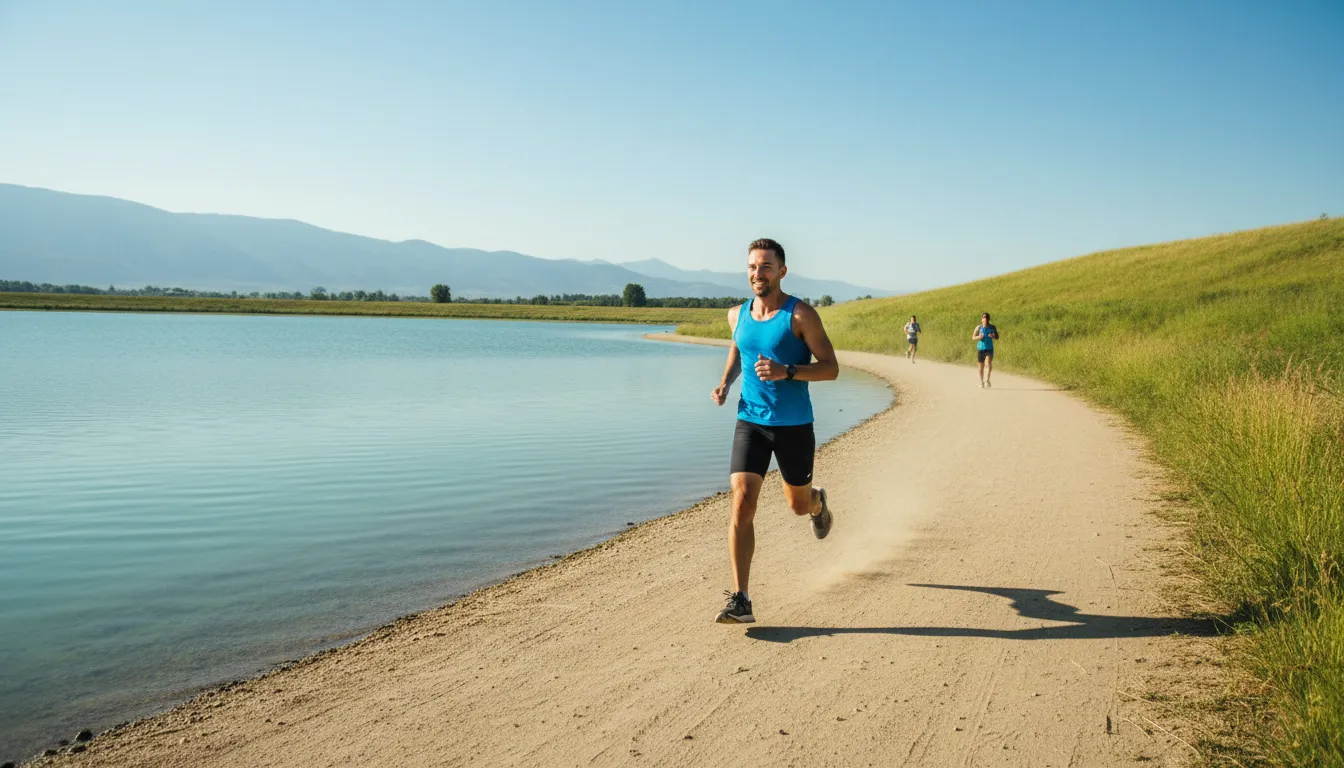 clear blue water का चित्र: a wide and safe distance between competitors
