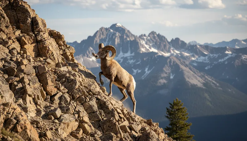 Illustration of bighorn: A type of wild sheep with curved horns.